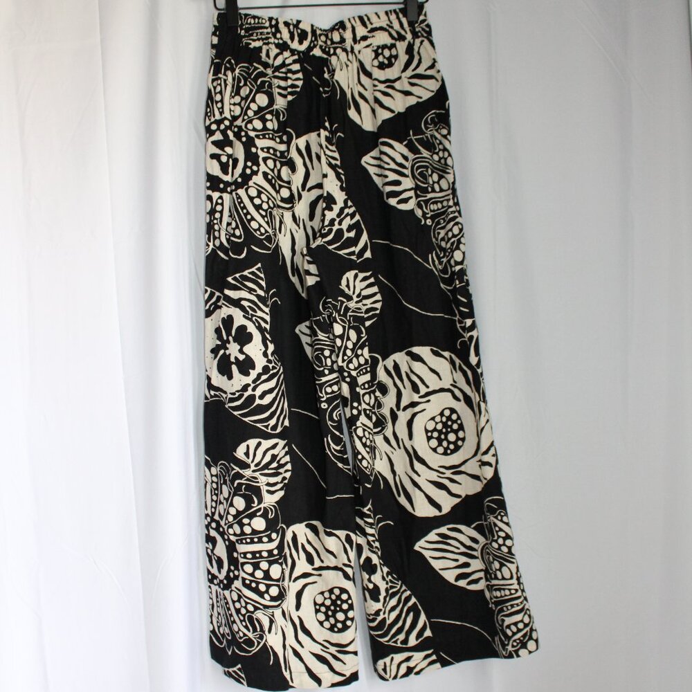 NWT Christian Siriano Black Cream Floral Linen Blend Resort Pants Designer XS - Picture 2 of 10